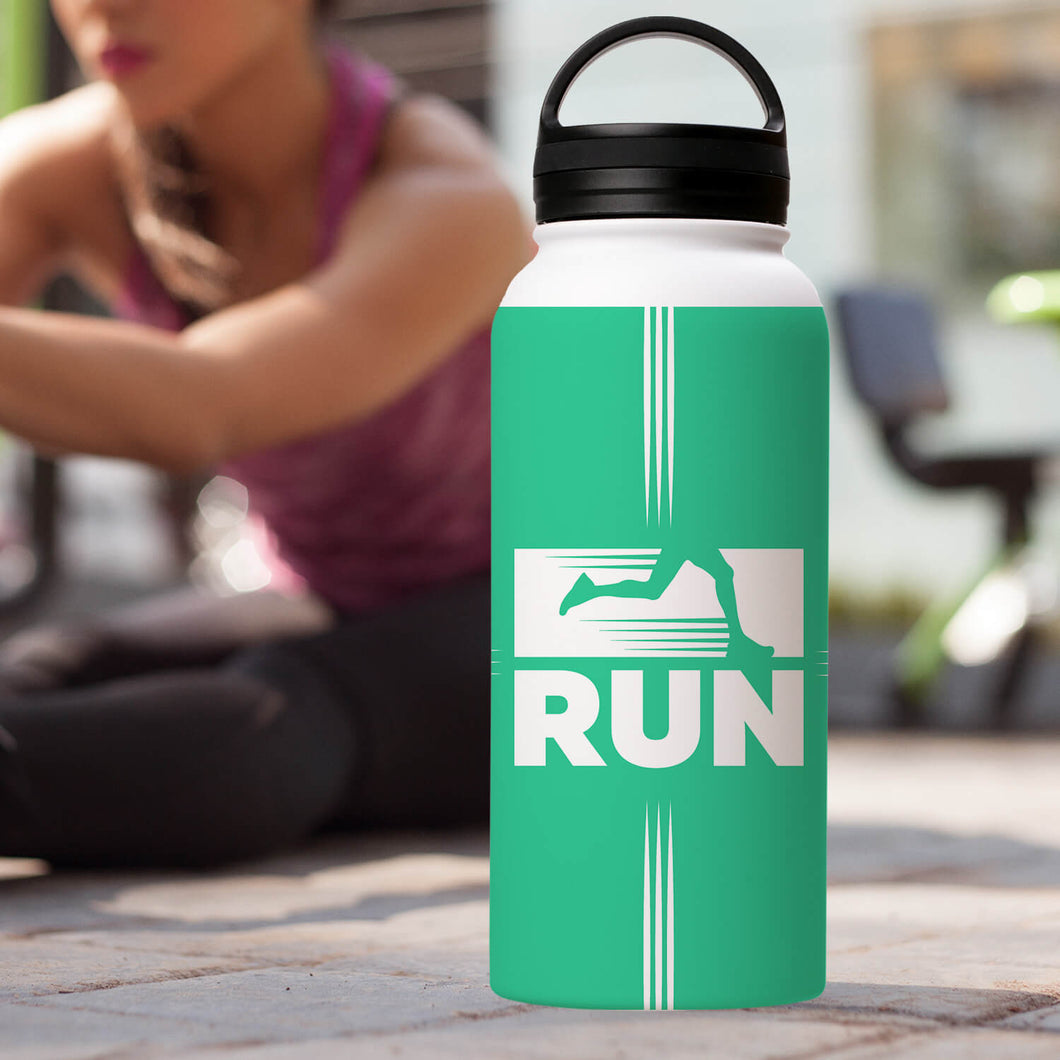 32oz Handle Lid Stainless Steel White Coated Water Bottle 