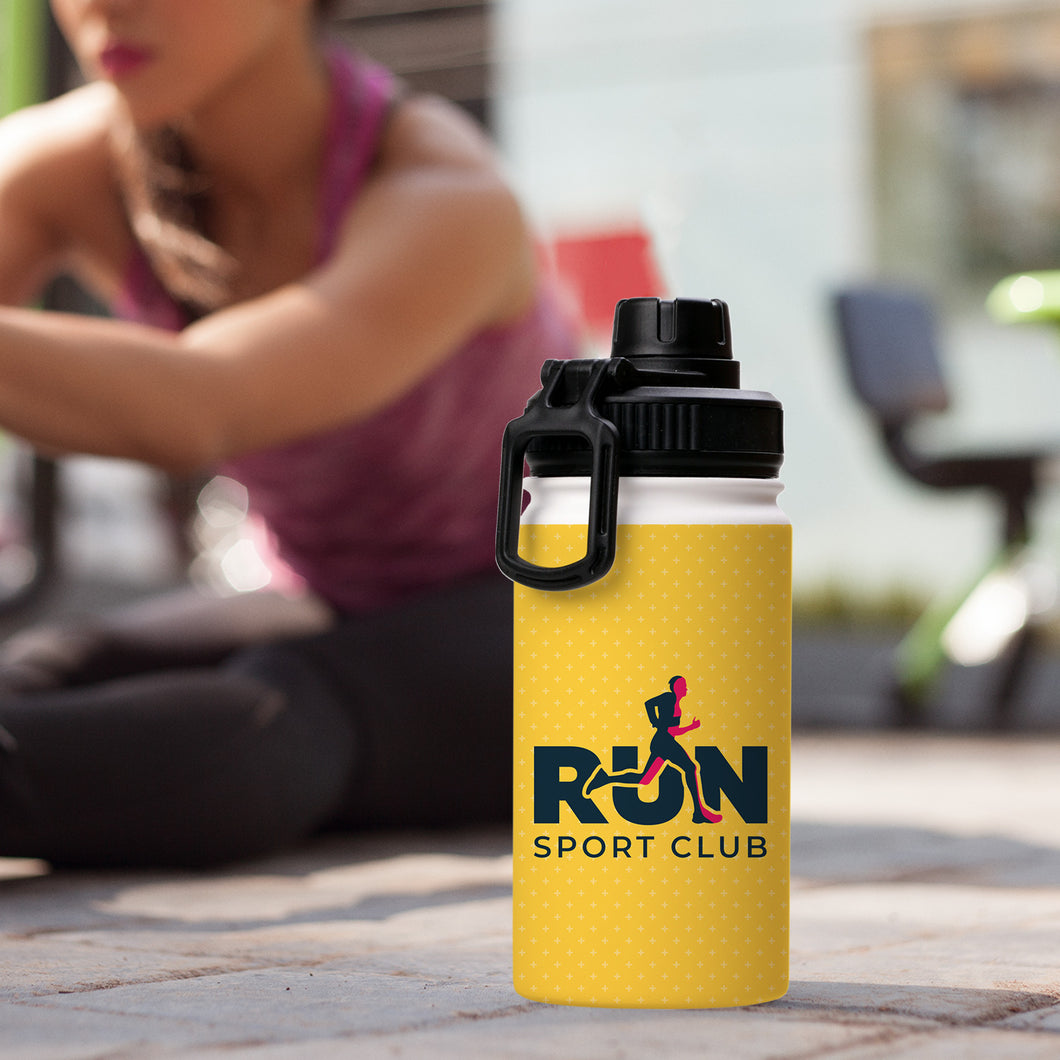 12oz Sport Lid Stainless Steel White Coated Water Bottle