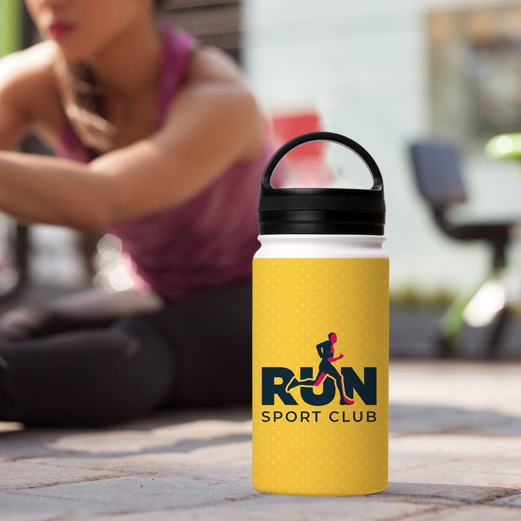 12oz Handle Lid Stainless Steel White Coated Water Bottle
